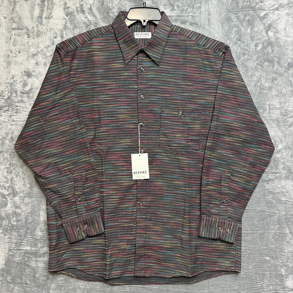 New Report Collection Striped Dress Shirt Men's‎ Size XL Dark Multicolor